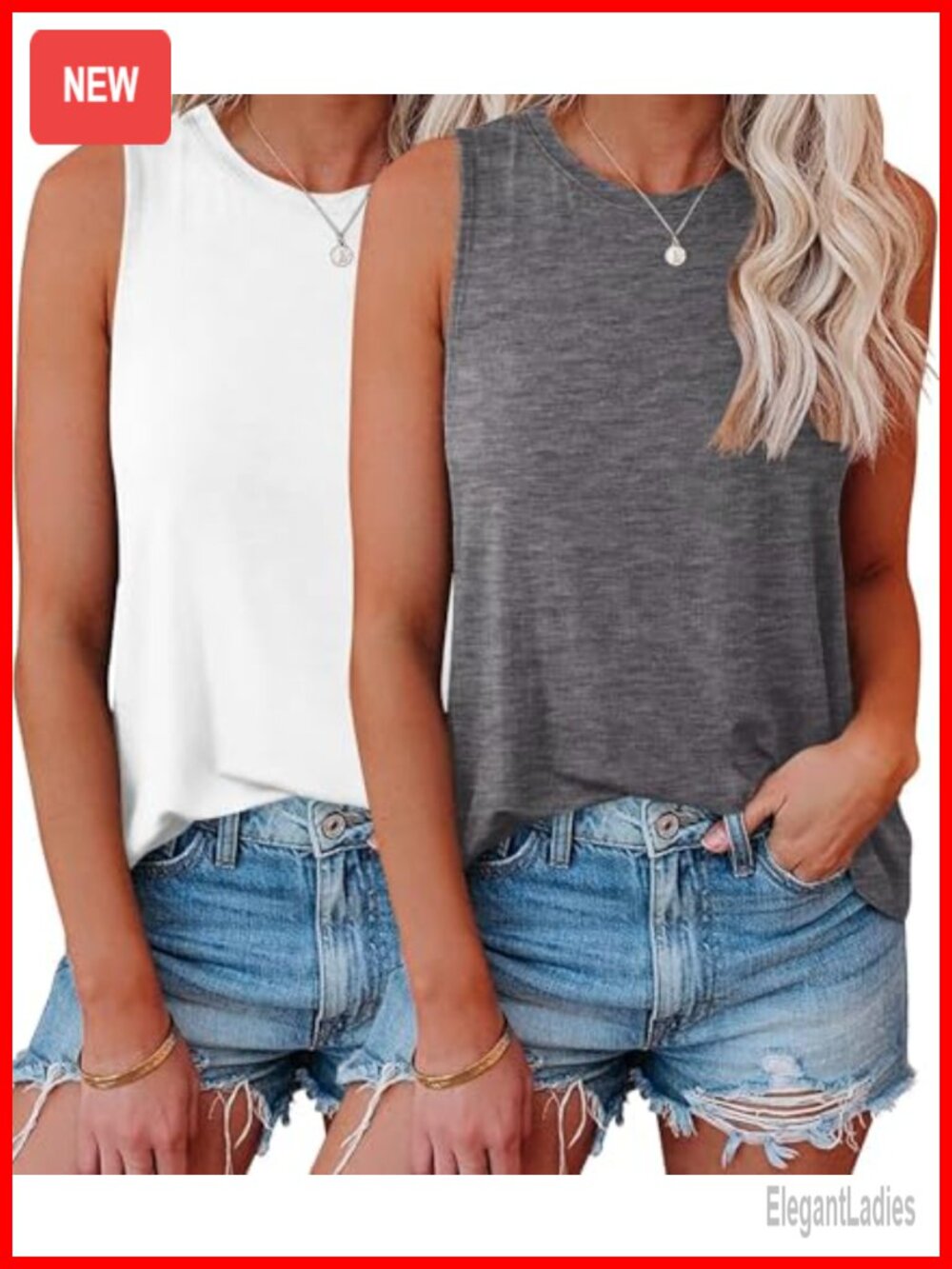 2 Pack Womens Tank Tops Crew Neck Sleeveless Loose Fit Summer Shirts